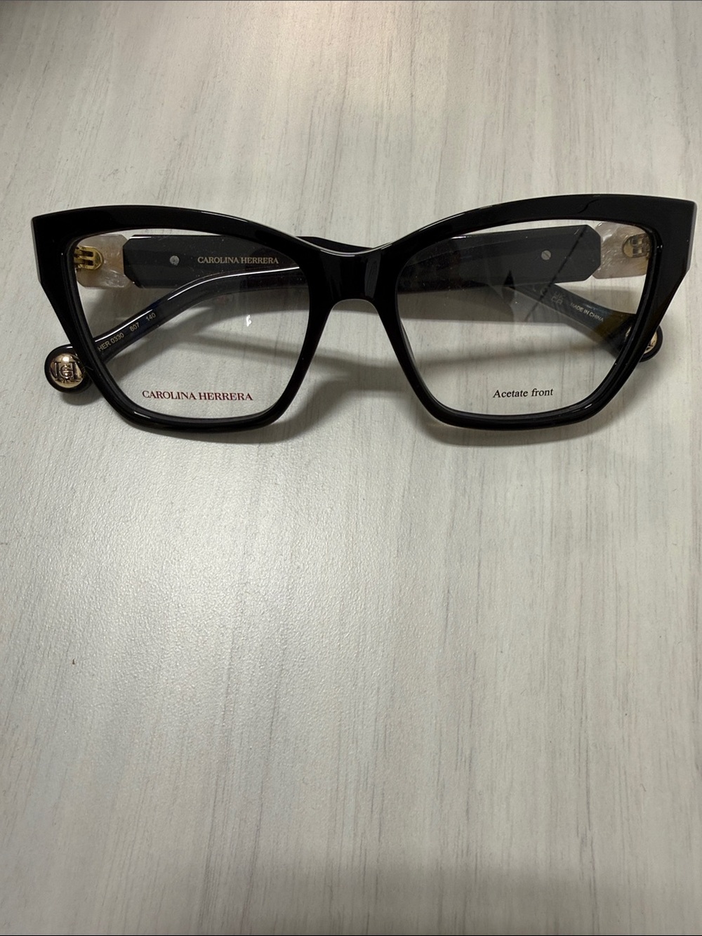 Carolina Herrera her0330 Black Cat-Eye Acetate Glasses with Gold Accents